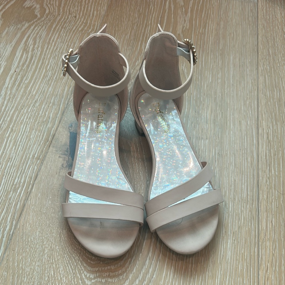 Nude Sandals with little heel! Adorable side buckle, size 13!